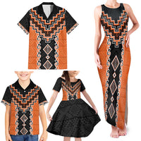 Orange Niho Taniwha Mix Poutama Family Matching Tank Maxi Dress and Hawaiian Shirt Unique Taniko Aotearoa LT01 - Polynesian Pride