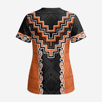 Orange Niho Taniwha Mix Poutama Scrub Top Unique Taniko Aotearoa - Polynesian Pride