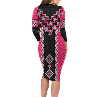 Pink Niho Taniwha Mix Poutama Family Matching Long Sleeve Bodycon Dress and Hawaiian Shirt Unique Taniko Aotearoa LT01 - Polynesian Pride