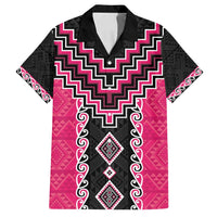 Pink Niho Taniwha Mix Poutama Family Matching Tank Maxi Dress and Hawaiian Shirt Unique Taniko Aotearoa LT01 Dad's Shirt - Short Sleeve Pink - Polynesian Pride
