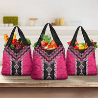 Pink Niho Taniwha Mix Poutama Grocery Bag Unique Taniko Aotearoa