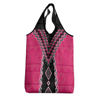 Pink Niho Taniwha Mix Poutama Grocery Bag Unique Taniko Aotearoa