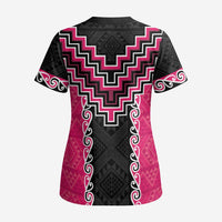 Pink Niho Taniwha Mix Poutama Scrub Top Unique Taniko Aotearoa - Polynesian Pride