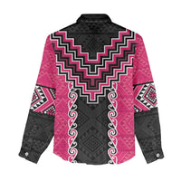 Pink Niho Taniwha Mix Poutama Women Casual Shirt Unique Taniko Aotearoa