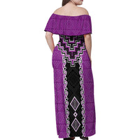 Purple Niho Taniwha Mix Poutama Family Matching Off Shoulder Maxi Dress and Hawaiian Shirt Unique Taniko Aotearoa LT01 - Polynesian Pride