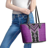 Purple Niho Taniwha Mix Poutama Leather Tote Bag Unique Taniko Aotearoa LT01 - Polynesian Pride