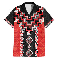 Red Niho Taniwha Mix Poutama Family Matching Mermaid Dress and Hawaiian Shirt Unique Taniko Aotearoa LT01 Dad's Shirt - Short Sleeve Red - Polynesian Pride