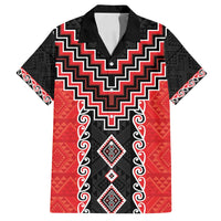 Red Niho Taniwha Mix Poutama Family Matching Off Shoulder Short Dress and Hawaiian Shirt Unique Taniko Aotearoa LT01 Dad's Shirt - Short Sleeve Red - Polynesian Pride