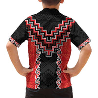 Red Niho Taniwha Mix Poutama Family Matching Puletasi and Hawaiian Shirt Unique Taniko Aotearoa