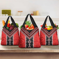 Red Niho Taniwha Mix Poutama Grocery Bag Unique Taniko Aotearoa