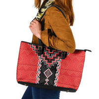 Red Niho Taniwha Mix Poutama Leather Tote Bag Unique Taniko Aotearoa