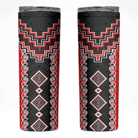 Red Niho Taniwha Mix Poutama Skinny Tumbler Unique Taniko Aotearoa LT01 Red - Polynesian Pride