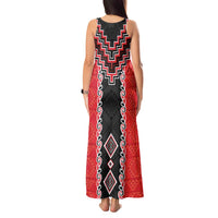 Red Niho Taniwha Mix Poutama Tank Maxi Dress Unique Taniko Aotearoa