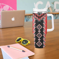 Red Niho Taniwha Mix Poutama Tumbler With Handle Unique Taniko Aotearoa
