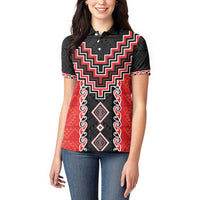 Red Niho Taniwha Mix Poutama Women Polo Shirt Unique Taniko Aotearoa LT01 - Polynesian Pride