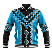 Sky Blue Niho Taniwha Mix Poutama Baseball Jacket Unique Taniko Aotearoa