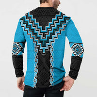 Sky Blue Niho Taniwha Mix Poutama Button Sweatshirt Unique Taniko Aotearoa