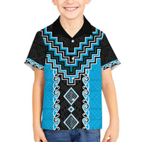 Sky Blue Niho Taniwha Mix Poutama Family Matching Summer Maxi Dress and Hawaiian Shirt Unique Taniko Aotearoa