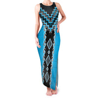 Sky Blue Niho Taniwha Mix Poutama Family Matching Tank Maxi Dress and Hawaiian Shirt Unique Taniko Aotearoa LT01 Mom's Dress Sky Blue - Polynesian Pride