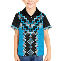 Sky Blue Niho Taniwha Mix Poutama Hawaiian Shirt Unique Taniko Aotearoa