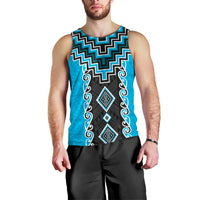 Sky Blue Niho Taniwha Mix Poutama Men Tank Top Unique Taniko Aotearoa
