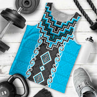 Sky Blue Niho Taniwha Mix Poutama Men Tank Top Unique Taniko Aotearoa