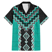 Teal Niho Taniwha Mix Poutama Family Matching Mermaid Dress and Hawaiian Shirt Unique Taniko Aotearoa LT01 Dad's Shirt - Short Sleeve Teal - Polynesian Pride