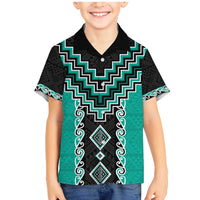 Teal Niho Taniwha Mix Poutama Family Matching Mermaid Dress and Hawaiian Shirt Unique Taniko Aotearoa LT01 Son's Shirt Teal - Polynesian Pride