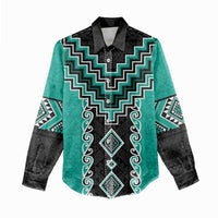 Teal Niho Taniwha Mix Poutama Women Casual Shirt Unique Taniko Aotearoa LT01 - Polynesian Pride