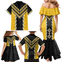 Yellow Niho Taniwha Mix Poutama Family Matching Mermaid Dress and Hawaiian Shirt Unique Taniko Aotearoa LT01 - Polynesian Pride