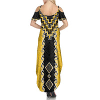 Yellow Niho Taniwha Mix Poutama Family Matching Summer Maxi Dress and Hawaiian Shirt Unique Taniko Aotearoa LT01 - Polynesian Pride