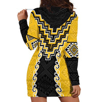 Yellow Niho Taniwha Mix Poutama Hoodie Dress Unique Taniko Aotearoa