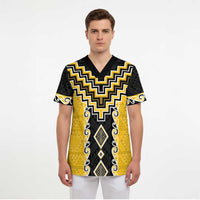 Yellow Niho Taniwha Mix Poutama Scrub Top Unique Taniko Aotearoa - Polynesian Pride