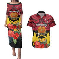 Papua New Guinea Couples Matching Puletasi Dress and Hawaiian Shirt Bird Of Paradise Mix Polynesian Pattern LT01 Red - Polynesian Pride