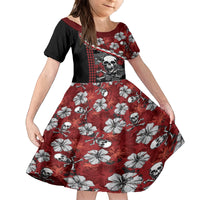 Hawaii Halloween Family Matching Summer Maxi Dress and Hawaiian Shirt Hibiscus Skull Kakau Pattern LT01 Daughter's Dress Red - Polynesian Pride
