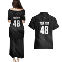 Custom New Zealand Cricket Couples Matching Puletasi and Hawaiian Shirt Aotearoa Black Cap Come On