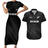 Custom New Zealand Cricket Couples Matching Short Sleeve Bodycon Dress and Hawaiian Shirt Aotearoa Black Cap Come On