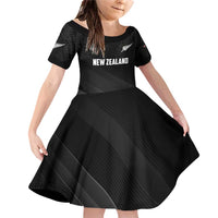 Custom New Zealand Cricket Family Matching Off Shoulder Short Dress and Hawaiian Shirt Aotearoa Black Cap Come On LT01 Daughter's Dress Black - Polynesian Pride