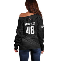 Custom New Zealand Cricket Off Shoulder Sweater Aotearoa Black Cap Come On
