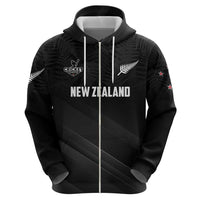 Custom New Zealand Cricket Zip Hoodie Aotearoa Black Cap Come On LT01 - Polynesian Pride