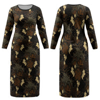 Javanese Batik Semen Family Matching Long Sleeve Bodycon Dress and Hawaiian Shirt Indonesian Traditional Pattern LT01 Mom's Dress Black - Polynesian Pride