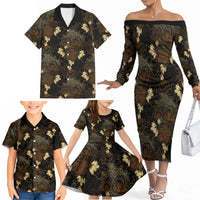 Javanese Batik Semen Family Matching Off The Shoulder Long Sleeve Dress and Hawaiian Shirt Indonesian Traditional Pattern LT01 - Polynesian Pride