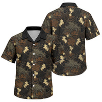 Javanese Batik Semen Family Matching Off The Shoulder Long Sleeve Dress and Hawaiian Shirt Indonesian Traditional Pattern LT01 Son's Shirt Black - Polynesian Pride