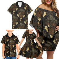 Javanese Batik Semen Family Matching Off Shoulder Short Dress and Hawaiian Shirt Indonesian Traditional Pattern LT01 - Polynesian Pride
