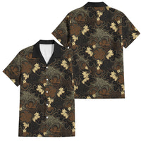 Javanese Batik Semen Family Matching Off Shoulder Short Dress and Hawaiian Shirt Indonesian Traditional Pattern LT01 Dad's Shirt - Short Sleeve Black - Polynesian Pride