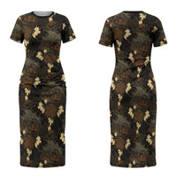 Javanese Batik Semen Family Matching Short Sleeve Bodycon Dress and Hawaiian Shirt Indonesian Traditional Pattern LT01 Mom's Dress Black - Polynesian Pride