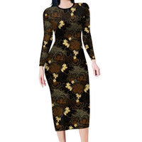 Javanese Batik Semen Long Sleeve Bodycon Dress Indonesian Traditional Pattern LT01 Long Dress Black - Polynesian Pride