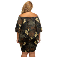 Javanese Batik Semen Off Shoulder Short Dress Indonesian Traditional Pattern LT01 - Polynesian Pride