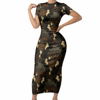 Javanese Batik Semen Short Sleeve Bodycon Dress Indonesian Traditional Pattern LT01 Long Dress Black - Polynesian Pride
