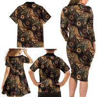 Batik Pedalaman Semen Lereng Style Family Matching Long Sleeve Bodycon Dress and Hawaiian Shirt Indonesian Traditional Pattern LT01 - Polynesian Pride